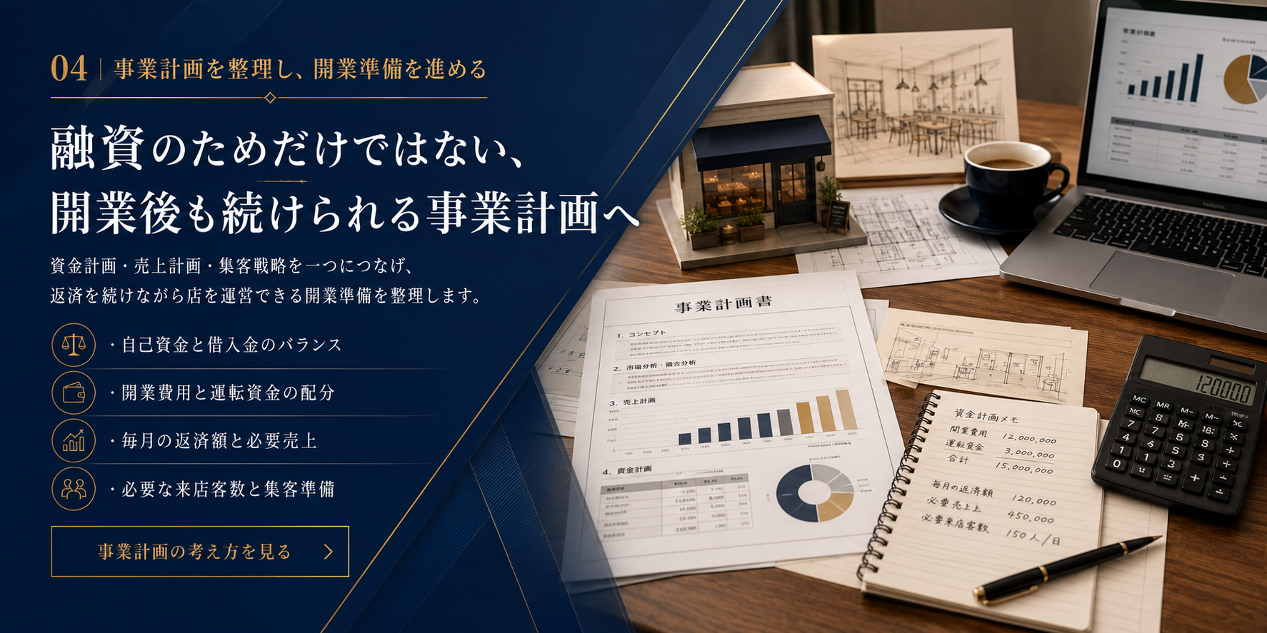 飲食店開業の事業計画を整理し、開業準備を進める